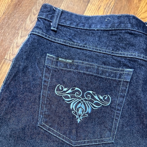 Y2K Moto Blue Denim Maxi Skirt Contrast Embroidery Pocket Womens Plus Size 21/22 - Picture 15 of 16